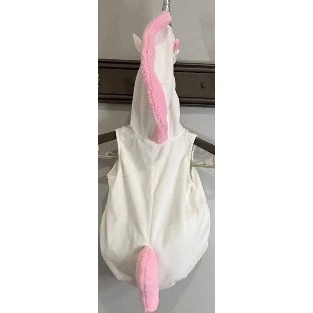 Carters Plush Girls Unicorn Costume Hood Pink White Zip Front Tail Size 18 M